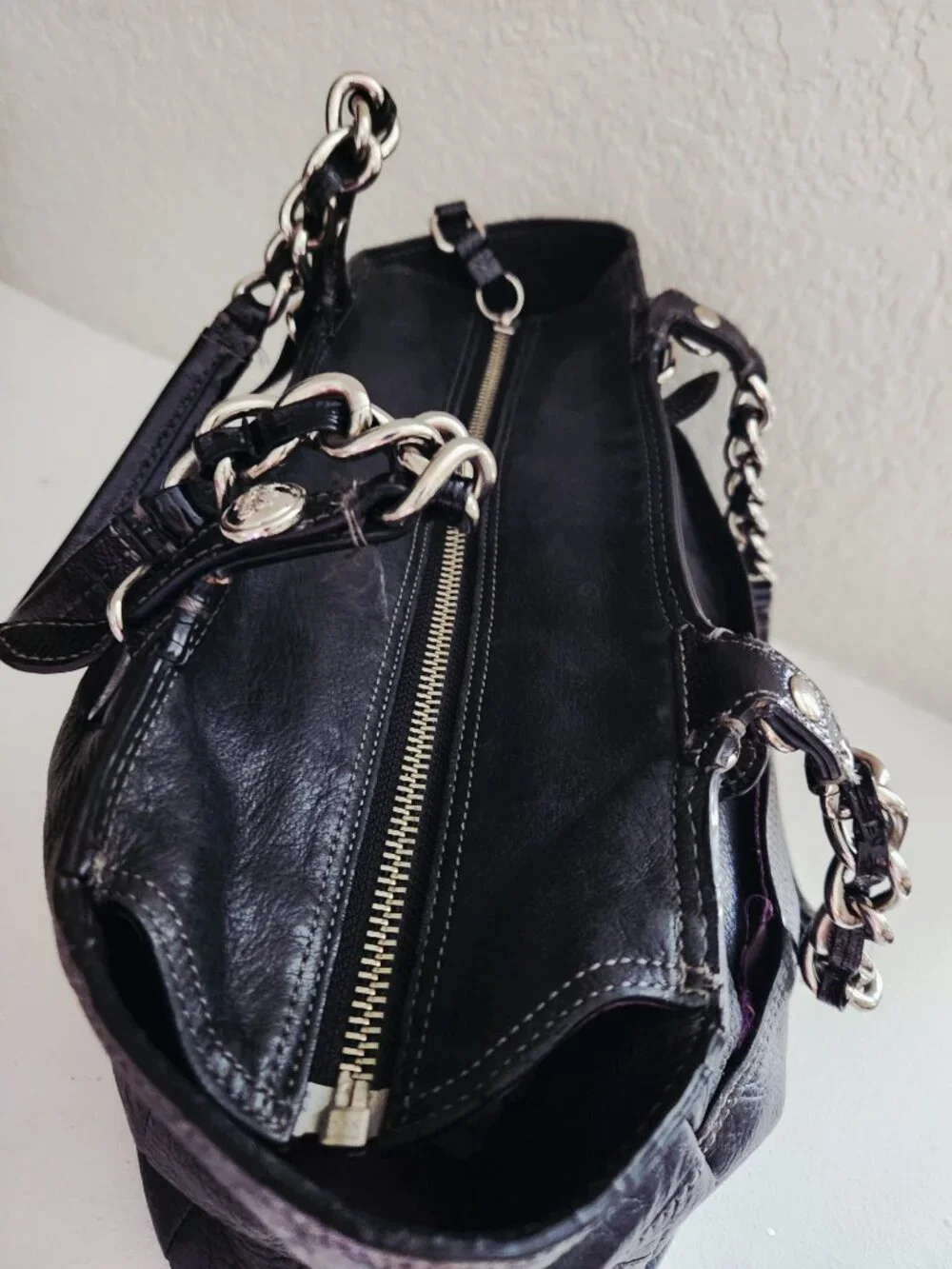 Vintage Coach Madison Black Leather Y2k Shoulder Bag Purse Tote